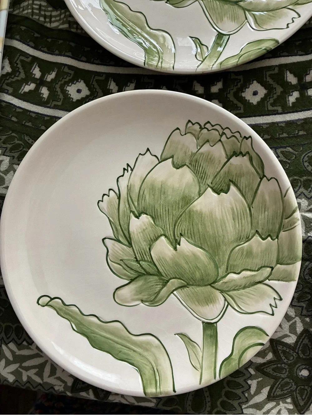 Pottery Barn Handpainted Artichoke Plates re 2010. Some crazing, no chips,stains